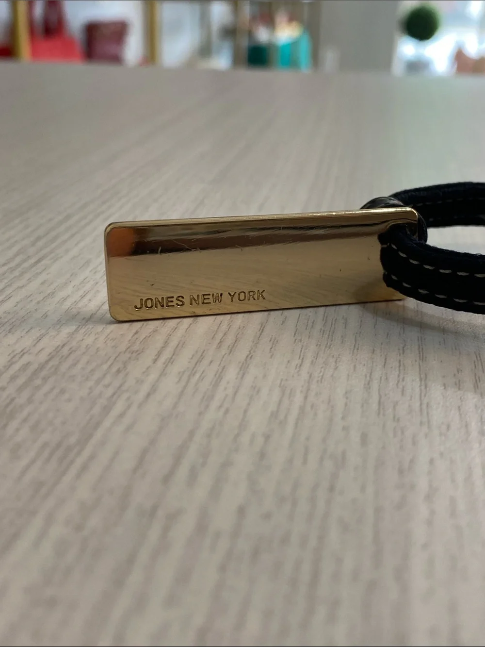 Jones New York Black Leather Loop Key & Card Holder with Gold Plate